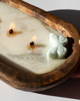 Diwata Wooden Bowl Candle with butterfly-shaped wick in a wooden holder