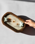 Handmade Wooden Bowl Candle and Candle Care Tool Giftset hand holding