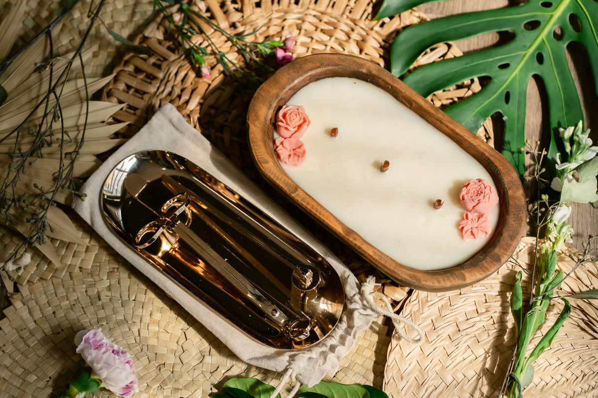 Wooden Bowl Candle and Candle Care Tool Gift Set