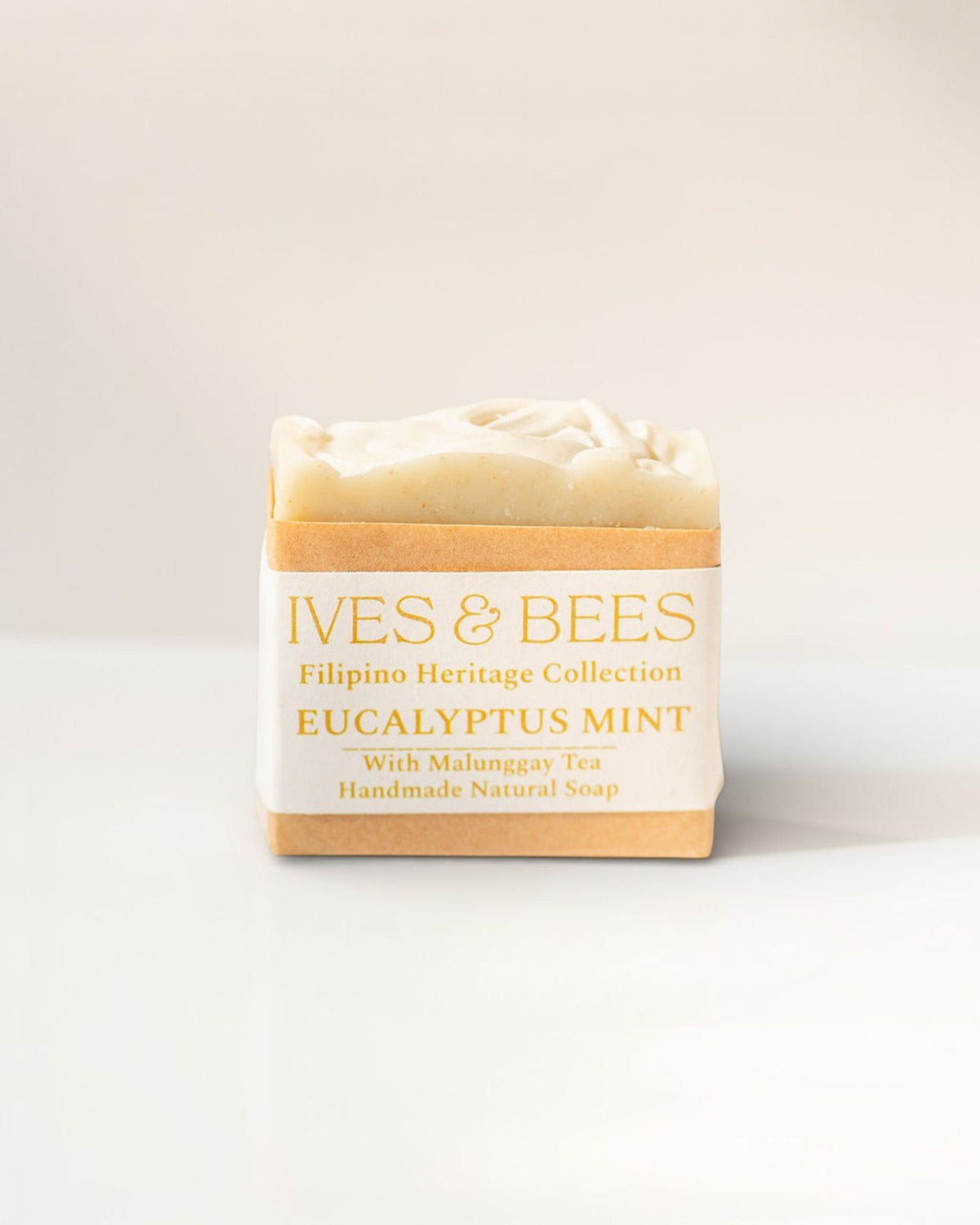 Eucalyptus Mint Soap with Malunggay Tea  with 'Ives & Bees' branding on a white background