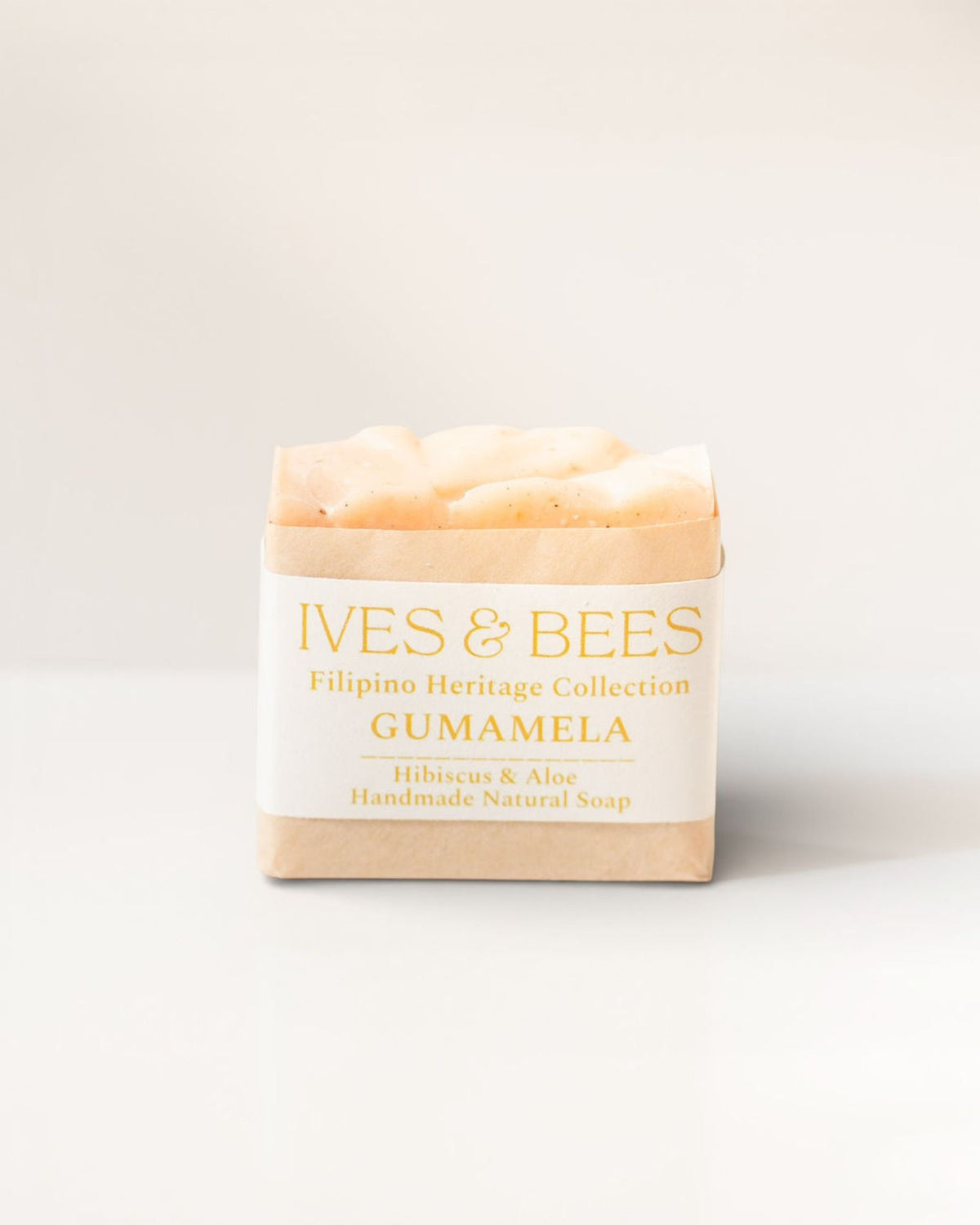 Gumamela Soap - Hibiscus & Aloe with 'Ives & Bees' branding on a light background