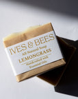 Lemongrass Soap with 'Ives & Bees' branding on a light background