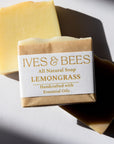 Lemongrass Soap with 'Ives & Bees' packaging on a light background
