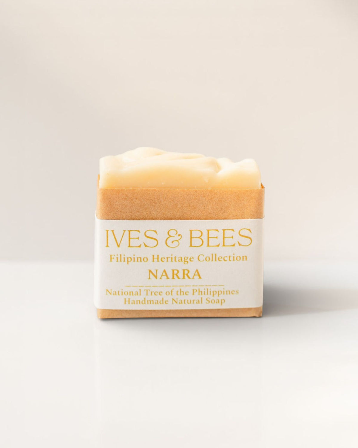 Handmade Narra soap with 'Ives &amp; Bees' branding on a light background