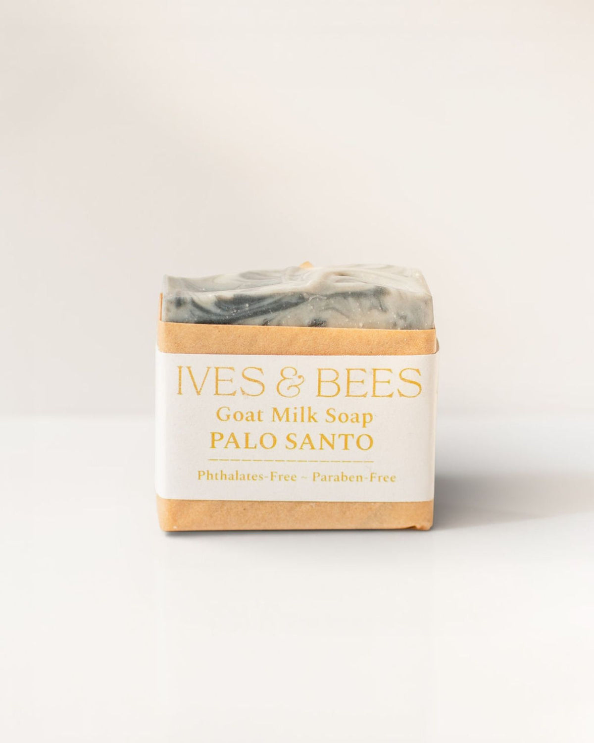 Handmade Palo Santo Goat Milk Soap packaging on a white background