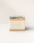 Handmade Palo Santo Goat Milk Soap packaging on a white background