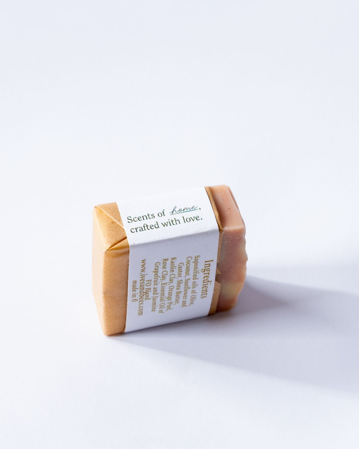Handmade Sampaguita Soap with a label on a white background