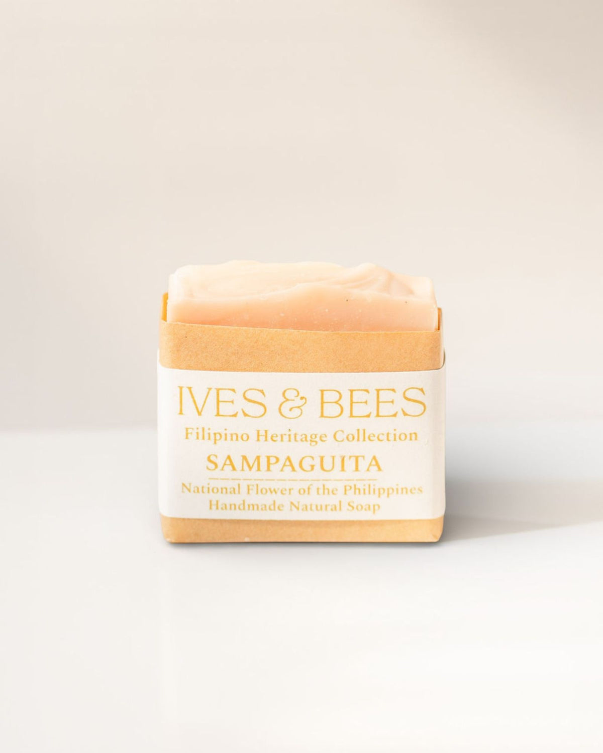 Handmade Sampaguita Soap with 'Ives & Bees' branding on a light background