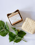 Soap & Pouch Gift Set in a Handwoven Box Made in the Philippines with leaves and a woven basket on a white background